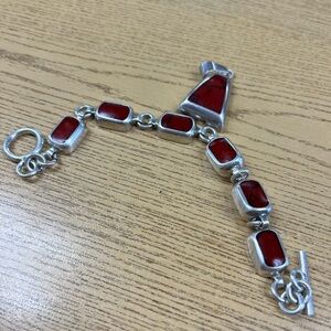 Mexico Sterling Silver Bracelet With Jasper 925 and pendant